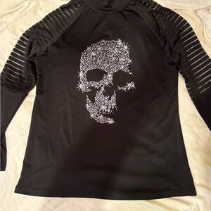 Black Skull Embellished Top. Silky.